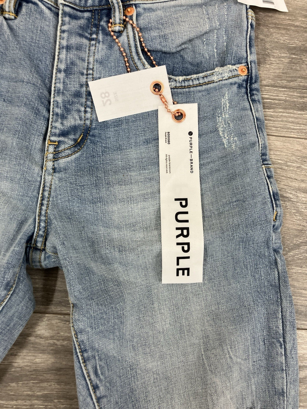 Size 28 - Purple Brand ' Light Indigo ' | Ripped-Knee | BRAND NEW!